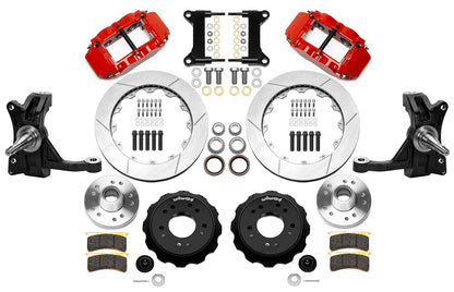63-70 CHEVY C10 FRONT DISC BRAKE KIT & WILWOOD IRON DROP SPINDLES,13" ROTORS,RED