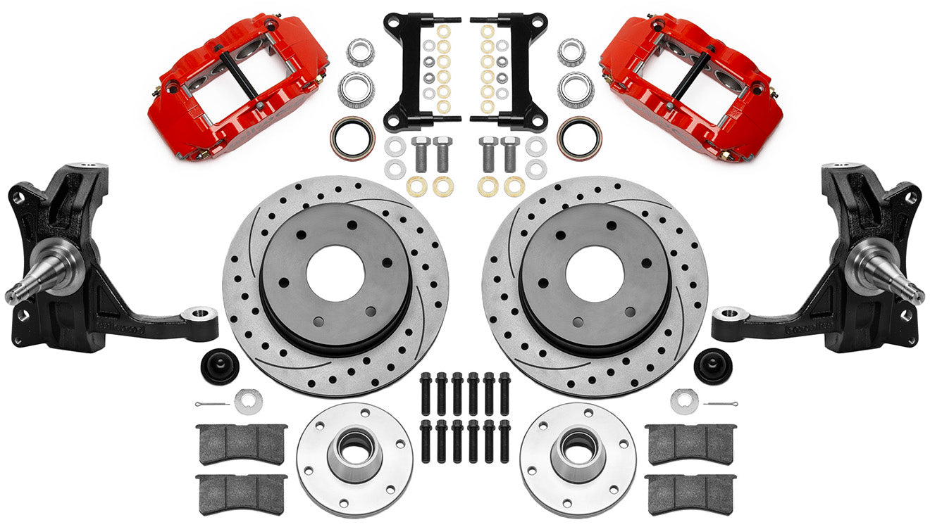 63-70 CHEVY C10 FRONT DISC BRAKE KIT & WIL IRON DROP SPINDLES,6-LUG 12" DRILL,RD