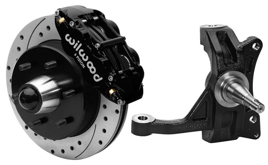 71-87 CHEVY C10 FRONT DISC BRAKE KIT & WIL IRON DROP SPINDLES,6-LUG 12" DRILL,BK