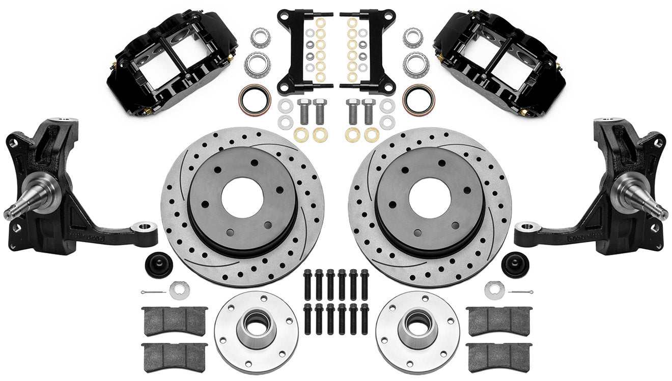 63-70 CHEVY C10 FRONT DISC BRAKE KIT & WIL IRON DROP SPINDLES,6-LUG 12" DRILL,BK