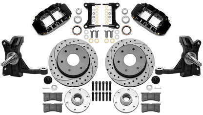 71-87 CHEVY C10 FRONT DISC BRAKE KIT & WIL IRON DROP SPINDLES,6-LUG 12" DRILL,BK