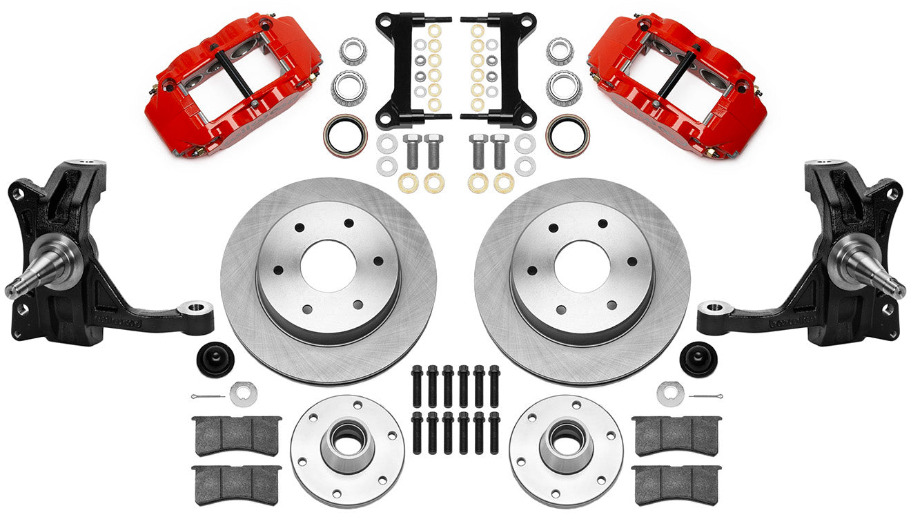71-87 CHEVY C10 FRONT DISC BRAKE KIT & WIL IRON DROP SPINDLES,6-LUG 12" ROTORS,R