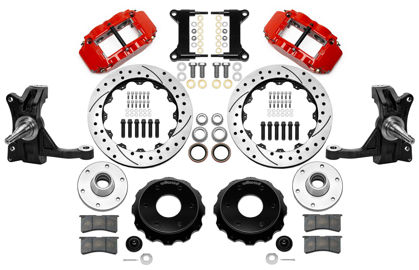 71-87 CHEVY C10 FRONT DISC BRAKE KIT & WIL IRON DROP SPINDLES,6-LUG 13" DRILL,RD