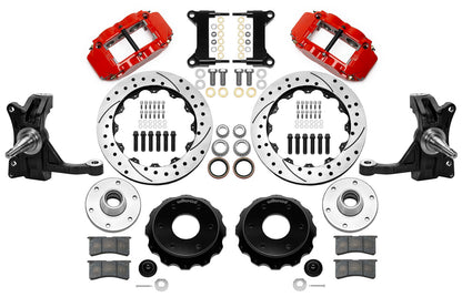 71-87 CHEVY C10 FRONT DISC BRAKE KIT & WIL IRON DROP SPINDLES,6-LUG 13" DRILL,RD