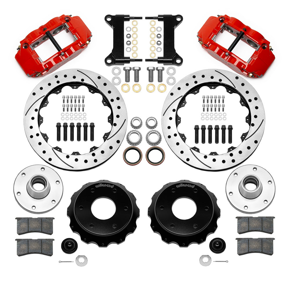 63-87 CHEVY C10 FRONT DISC BRAKE KIT FOR WIL IRON SPINDLES,6-LUG,13" DRILLED,RED