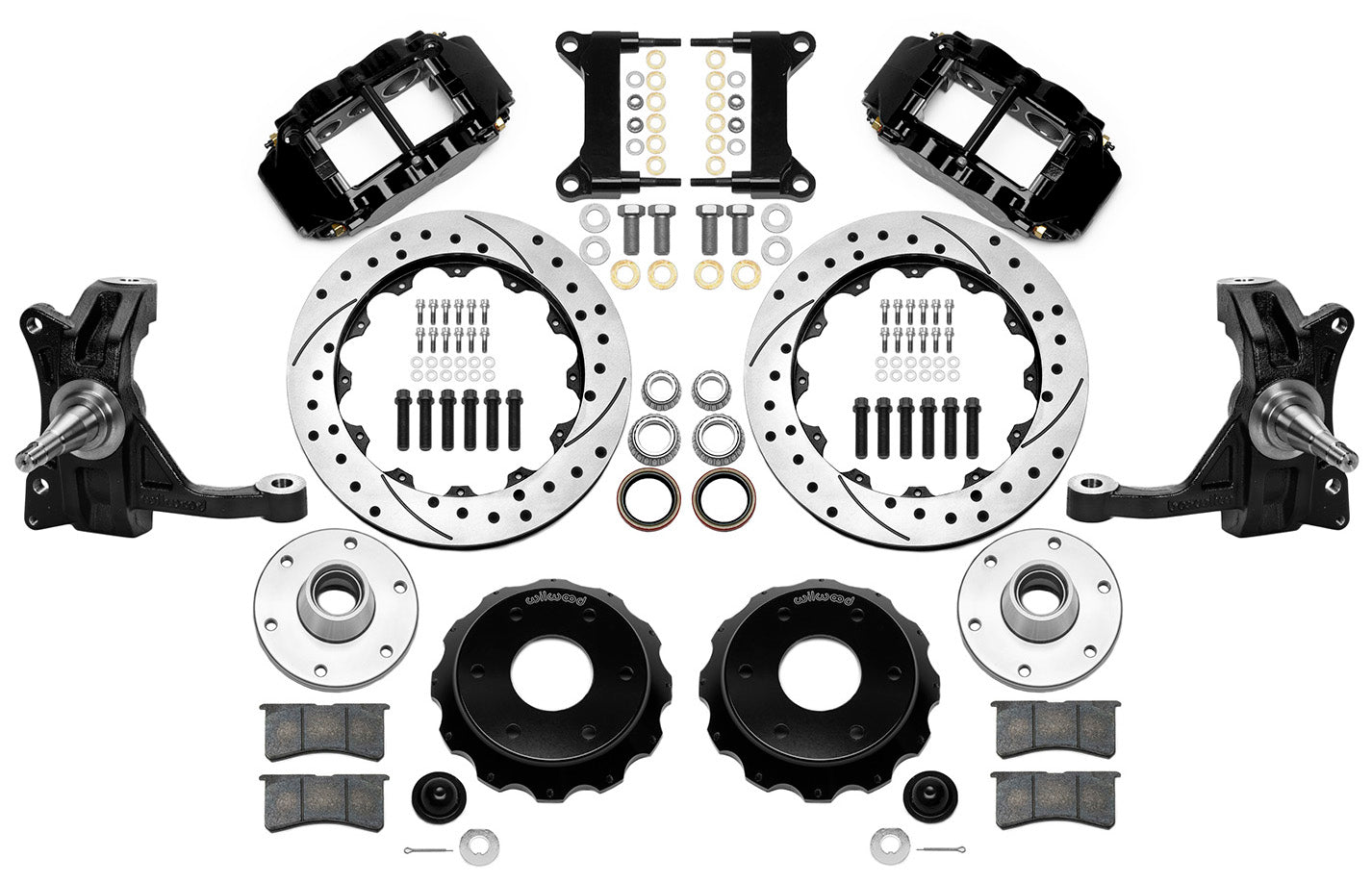 71-87 CHEVY C10 FRONT DISC BRAKE KIT & WIL IRON DROP SPINDLES,6-LUG 13" DRILL,BK