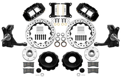 71-87 CHEVY C10 FRONT DISC BRAKE KIT & WIL IRON DROP SPINDLES,6-LUG 13" DRILL,BK