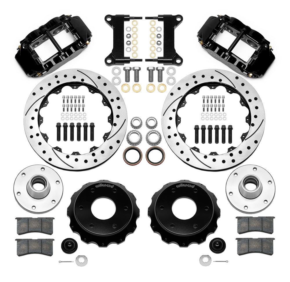 63-87 CHEVY C10 FRONT DISC BRAKE KIT FOR WIL IRON SPINDLES,6-LUG,13" DRILLED,BLK