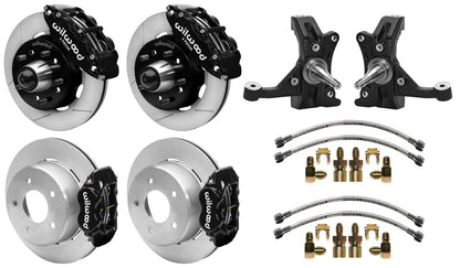 88-99 CHEVY C1500 FULL DISC BRAKE KIT & WILWOOD DROP SPINDLES,12" ROTORS,BLACK