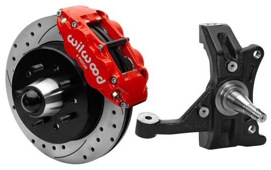 88-99 CHEVY C1500 FRONT DISC BRAKE KIT & WILWOOD DROP SPINDLES,12" DRILLED,RED