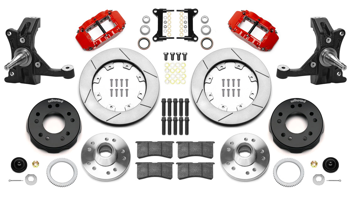 88-99 CHEVY C1500 FULL DISC BRAKE KIT & WILWOOD DROP SPINDLES,12" ROTORS,RED