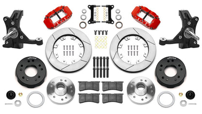 88-99 CHEVY C1500 FULL DISC BRAKE KIT & WILWOOD DROP SPINDLES,12" ROTORS,RED