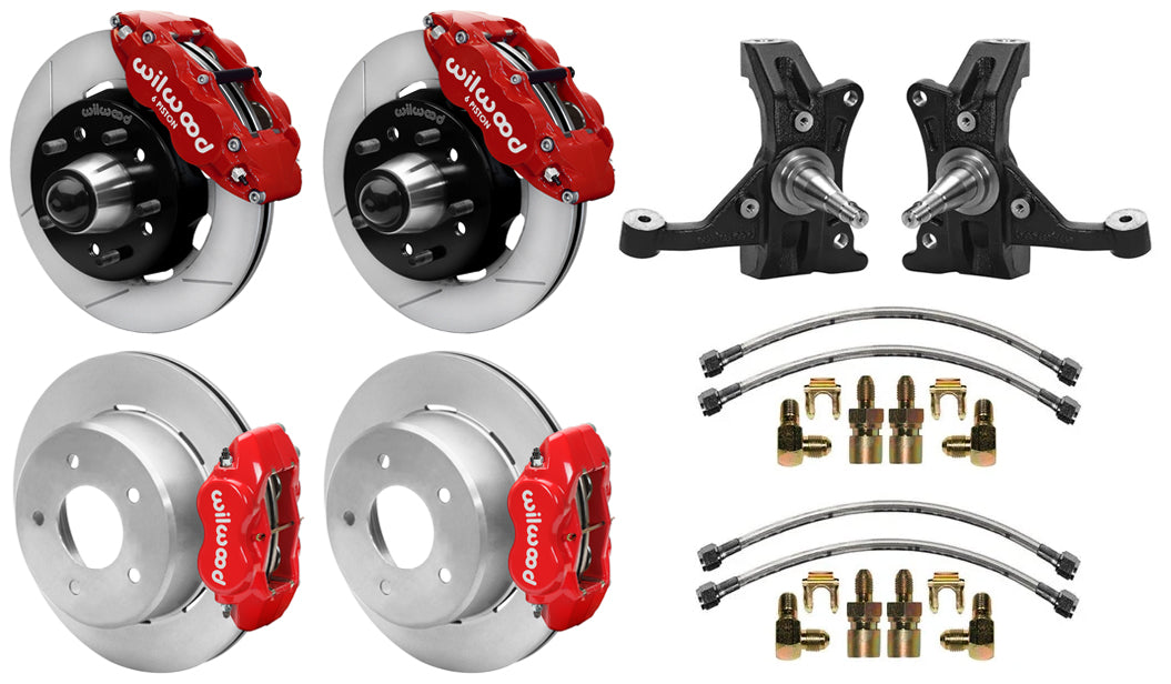 88-99 CHEVY C1500 FULL DISC BRAKE KIT & WILWOOD DROP SPINDLES,12" ROTORS,RED