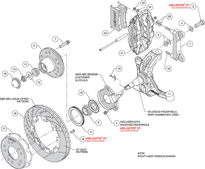 88-99 CHEVY C1500 FULL DISC BRAKE KIT & WILWOOD DROP SPINDLES,12" DRILLED,RED