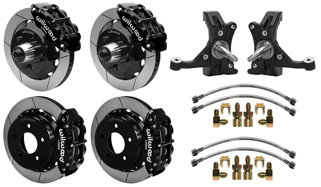 88-99 CHEVY C1500 FULL DISC BRAKE KIT & WILWOOD DROP SPINDLES,13" ROTORS,BLACK