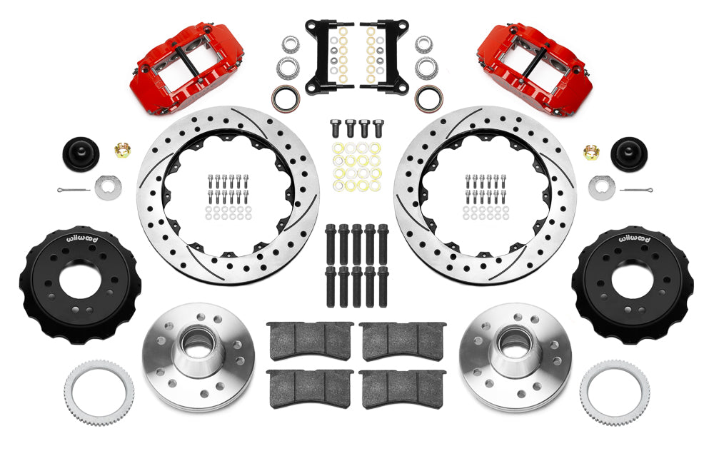 88-99 CHEVY C1500 FRONT DISC BRAKE KIT FOR WILWOOD DROP SPINDLES,13" DRILLED,RED
