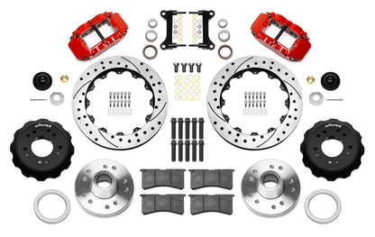 88-98 C1500 CURRIE REAR END & 2" DROP WILWOOD BRAKE KIT,13" DRILLED ROTORS,RED