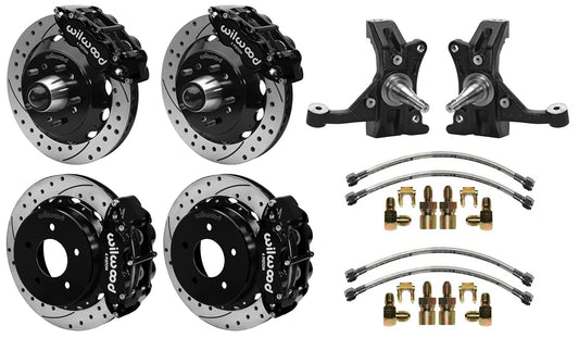 88-99 CHEVY C1500 FULL DISC BRAKE KIT & WILWOOD DROP SPINDLES,13" DRILLED,BLACK