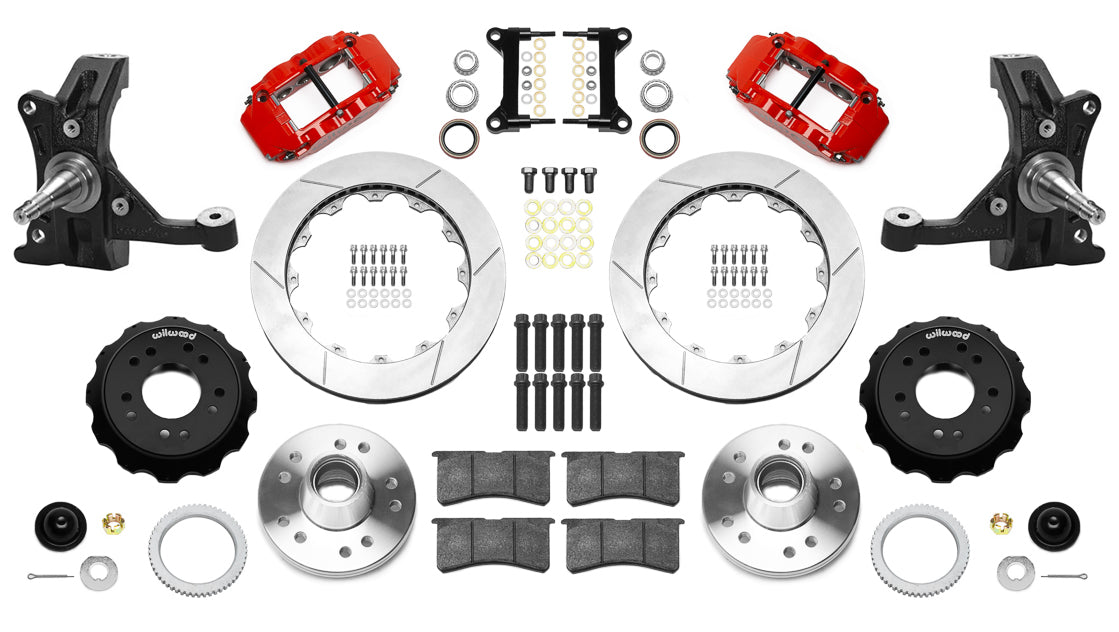 88-99 CHEVY C1500 FULL DISC BRAKE KIT & WILWOOD DROP SPINDLES,13" ROTORS,RED