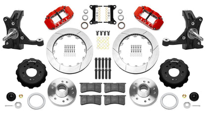 88-99 CHEVY C1500 FULL DISC BRAKE KIT & WILWOOD DROP SPINDLES,13" ROTORS,RED