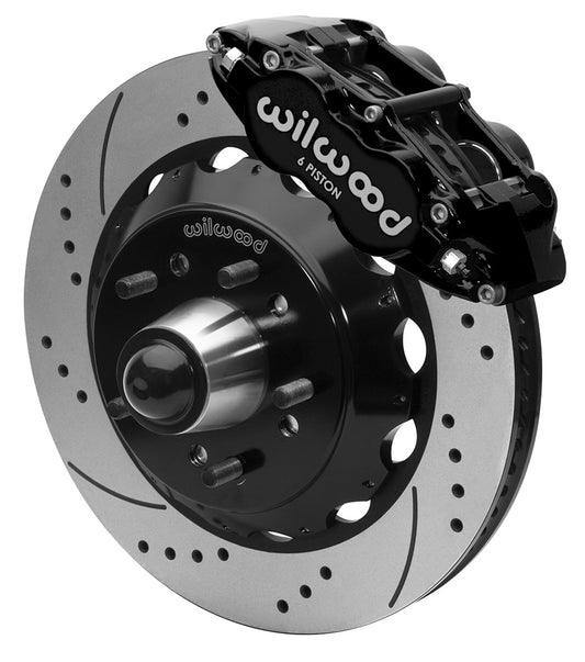 88-99 CHEVY C1500 FRONT DISC BRAKE KIT FOR WILWOOD DROP SPINDLES,14" DRILLED,BLK
