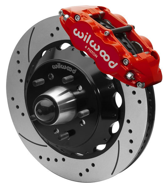 88-99 CHEVY C1500 FRONT DISC BRAKE KIT FOR WILWOOD DROP SPINDLES,14" DRILLED,RED