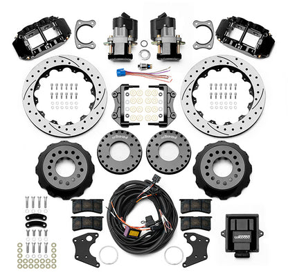 SMALL FORD KIT,2.50",ELECTRIC PB,13" DRILLED ROTORS,BLACK CALIPERS