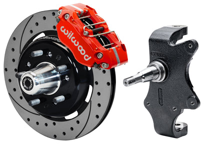 55-57 CHEVY FRONT DISC BRAKE KIT & 2" DROP SPINDLES,12.19" DRILLED,RED