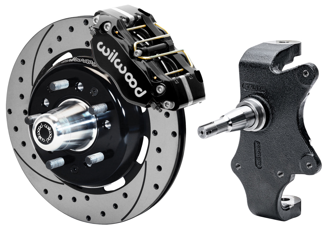 55-57 CHEVY FRONT DISC BRAKE KIT & 2" DROP SPINDLES,12.19" DRILLED,BLACK