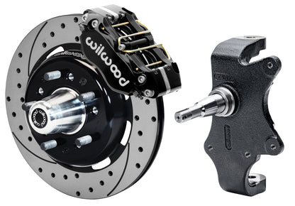 55-57 CHEVY FRONT DISC BRAKE KIT & 2" DROP SPINDLES,12.19" DRILLED,BLACK