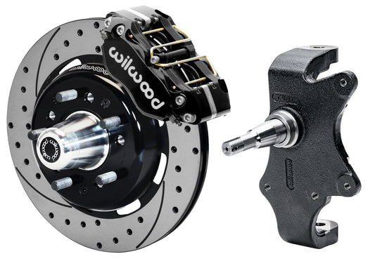 55-57 CHEVY FRONT DISC BRAKE KIT & 2" DROP SPINDLES,12.19" DRILLED,BLACK