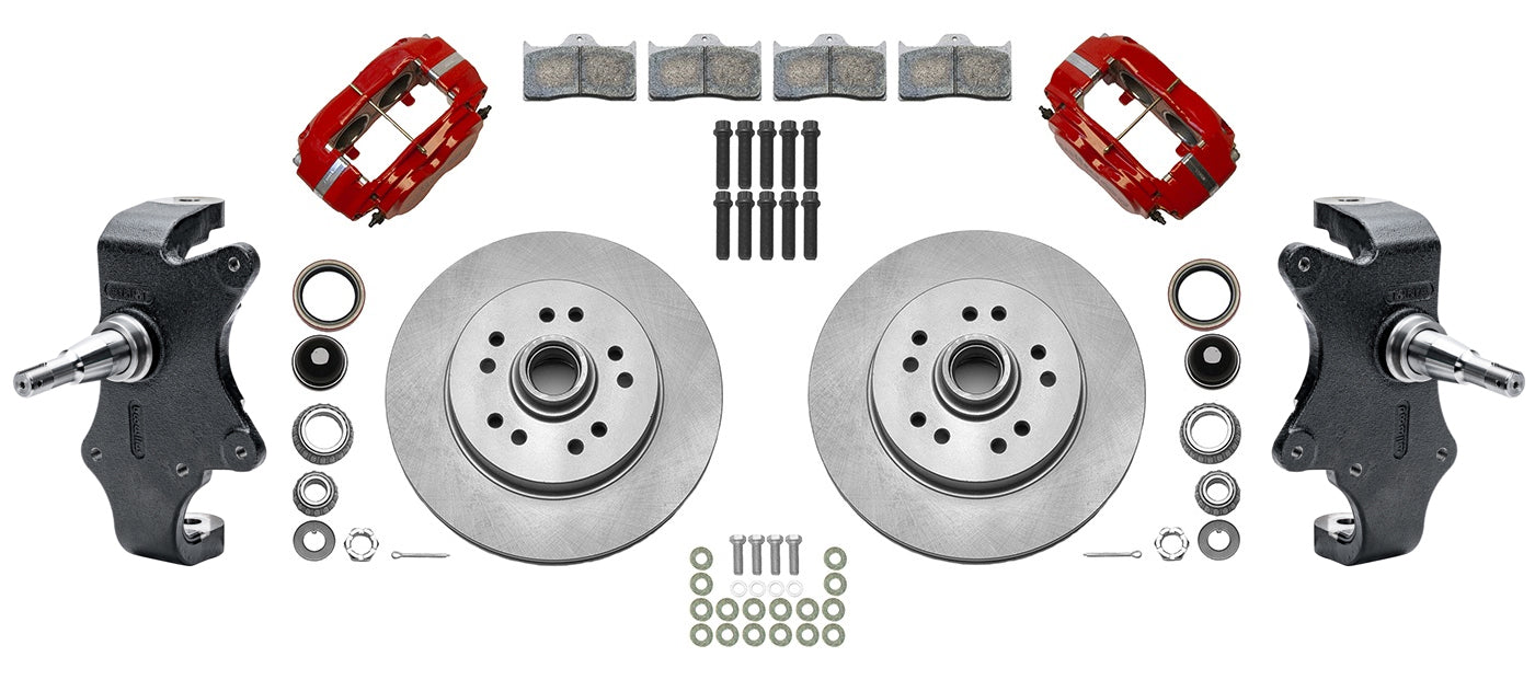 55-57 CHEVY FRONT DISC BRAKE KIT & 2" DROP SPINDLES,11.5",RED