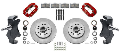 55-57 CHEVY FULL DISC BRAKE KIT & 2" DROP SPINDLES,11.5"/11",RED