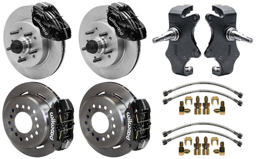 55-57 CHEVY FULL DISC BRAKE KIT & 2" DROP SPINDLES,11.5"/11",BLACK