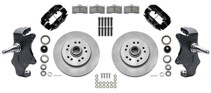 55-57 CHEVY FULL DISC BRAKE KIT & 2" DROP SPINDLES,11.5"/11",BLACK
