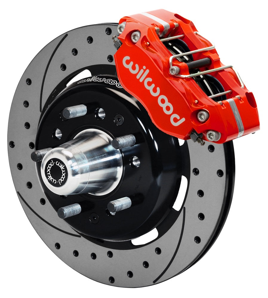 55-57 CHEVY FRONT KIT FOR WWE TRI FIVE PRO SPINDLES,12" DRILLED,RED CALIPERS