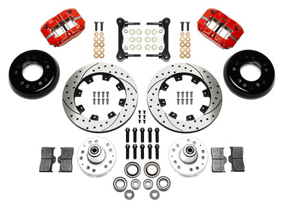 55-57 CHEVY FRONT KIT FOR WWE TRI FIVE PRO SPINDLES,12" DRILLED,RED CALIPERS