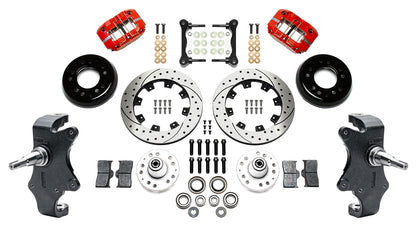 55-57 CHEVY FRONT DISC BRAKE KIT & 2" DROP SPINDLES,12.19" DRILLED,RED