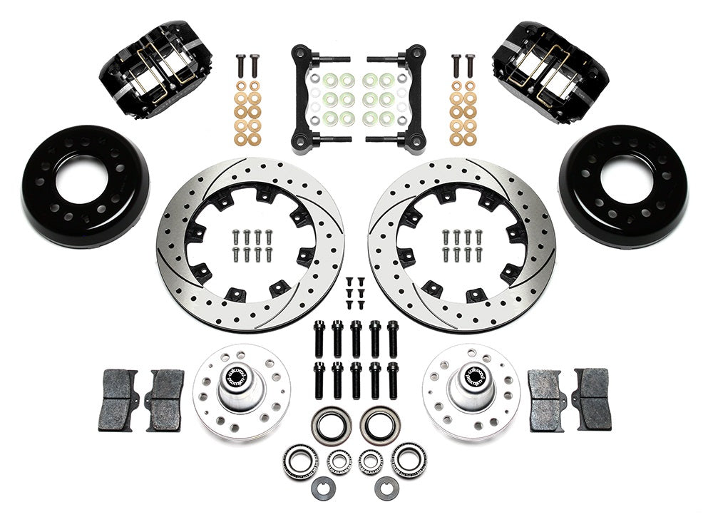 55-57 CHEVY FRONT KIT FOR WWE TRI FIVE PRO SPINDLES,12" DRILLED,BLACK CALIPERS