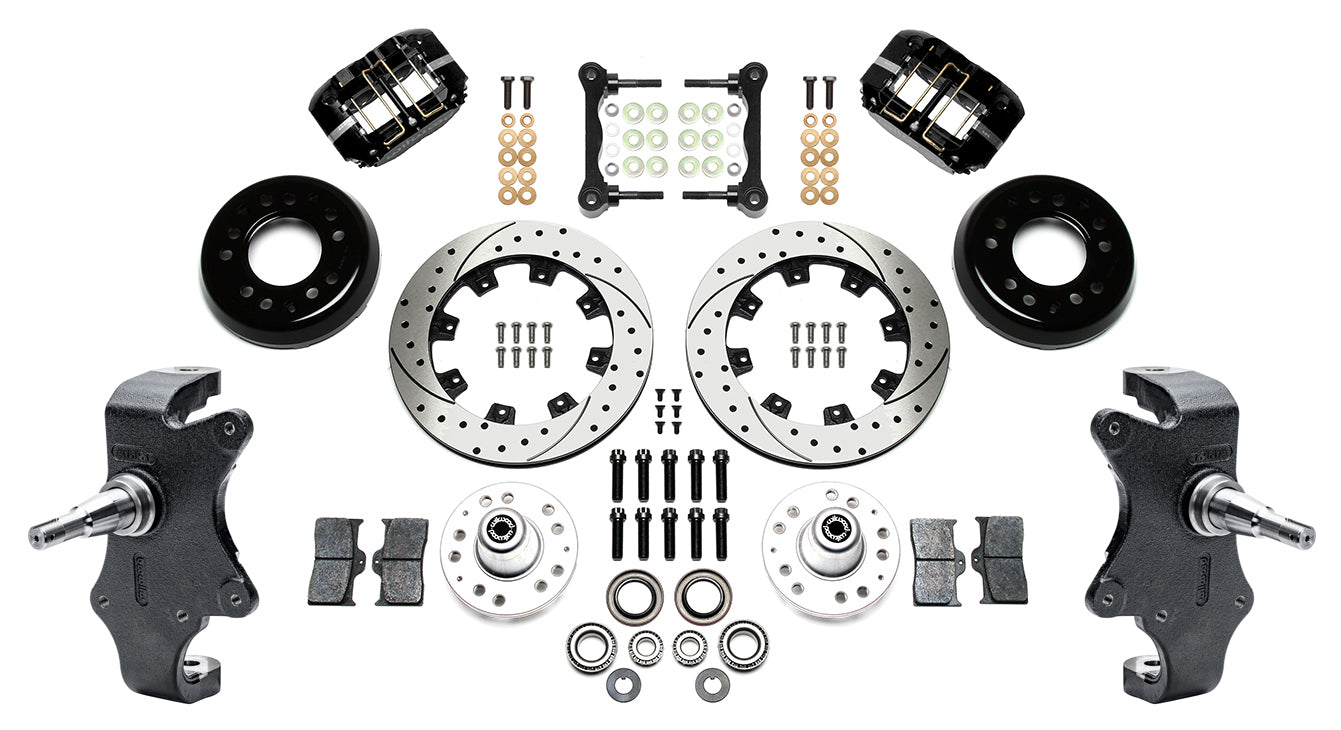 55-57 CHEVY FULL DISC BRAKE KIT & 2" DROP SPINDLES,12.19"/11" DRILLED,BLACK
