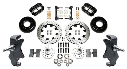 55-57 CHEVY FULL DISC BRAKE KIT & 2" DROP SPINDLES,12.19"/11" DRILLED,BLACK