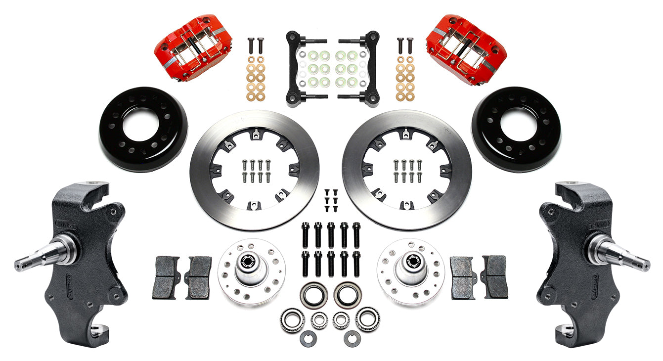 55-57 CHEVY FULL DISC BRAKE KIT & 2" DROP SPINDLES,12.19"/11",RED