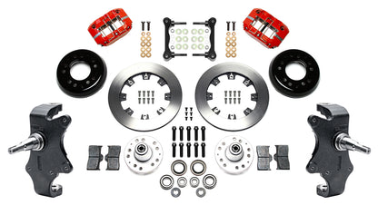 55-57 CHEVY FULL DISC BRAKE KIT & 2" DROP SPINDLES,12.19"/11",RED