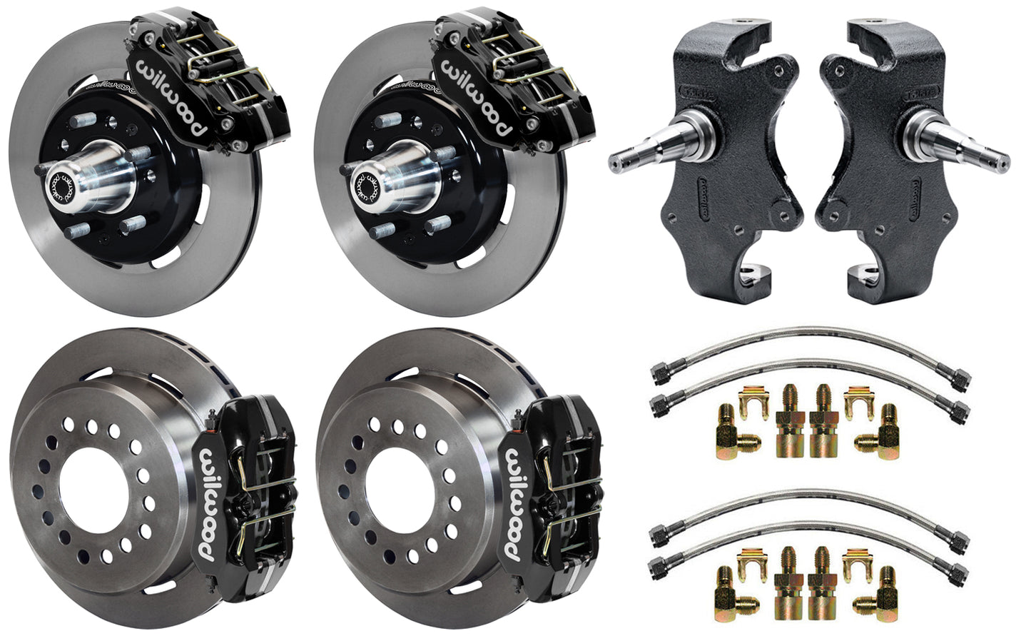 55-57 CHEVY FULL DISC BRAKE KIT & 2" DROP SPINDLES,12.19"/11",BLACK