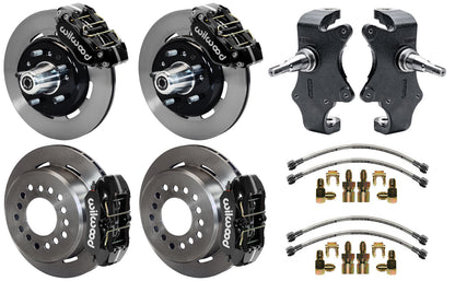 55-57 CHEVY FULL DISC BRAKE KIT & 2" DROP SPINDLES,12.19"/11",BLACK