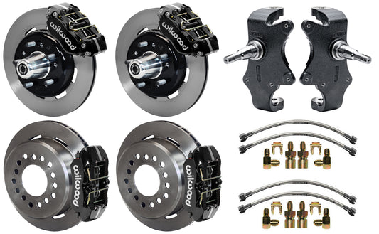 55-57 CHEVY FULL DISC BRAKE KIT & 2" DROP SPINDLES,12.19"/11",BLACK