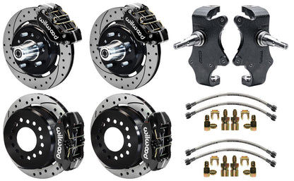 55-57 CHEVY FULL DISC BRAKE KIT & 2" DROP SPINDLES,12.19"/11" DRILLED,BLACK