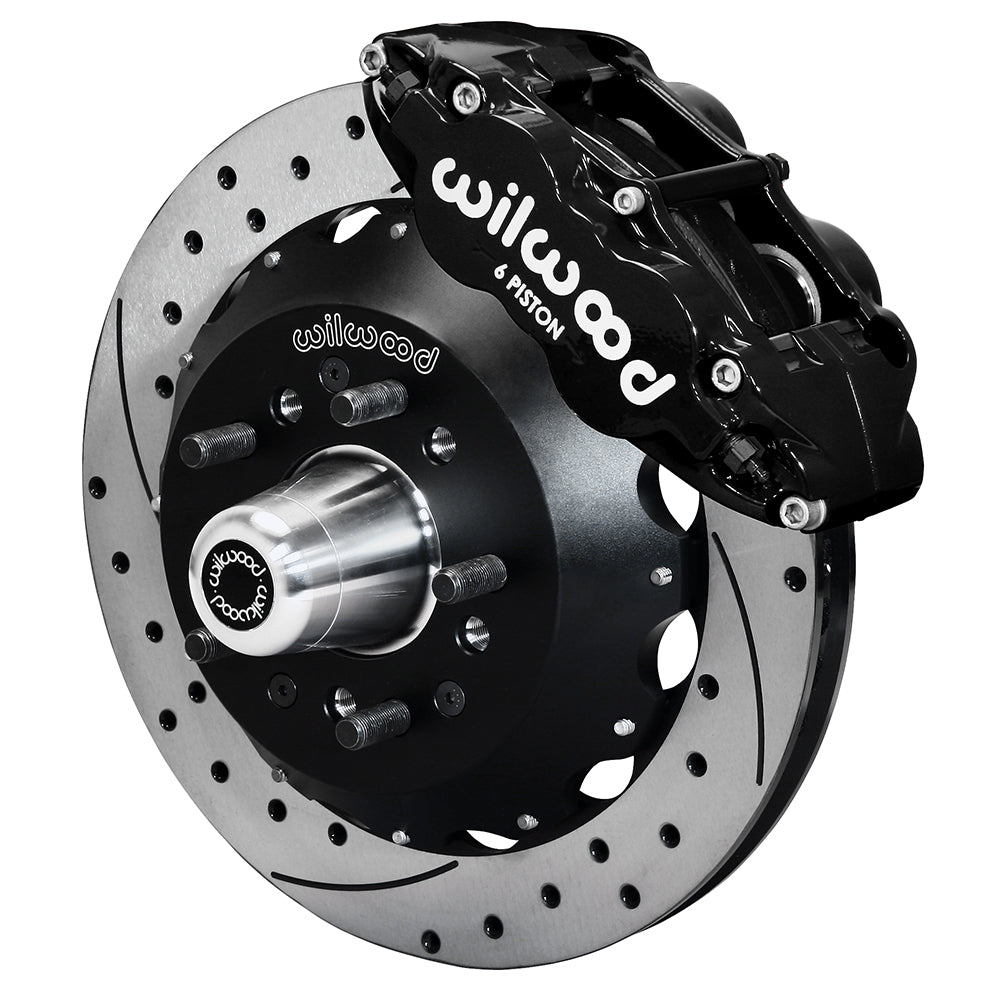 55-57 CHEVY FRONT KIT FOR WWE TRI FIVE PRO SPINDLES,13" DRILLED,BLACK CALIPERS