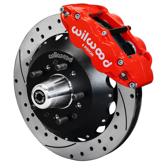 55-57 CHEVY FRONT KIT FOR WWE TRI FIVE PRO SPINDLES,13" DRILLED,RED CALIPERS