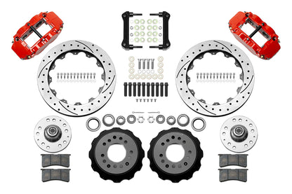 55-57 CHEVY FRONT KIT FOR WWE TRI FIVE PRO SPINDLES,13" DRILLED,RED CALIPERS